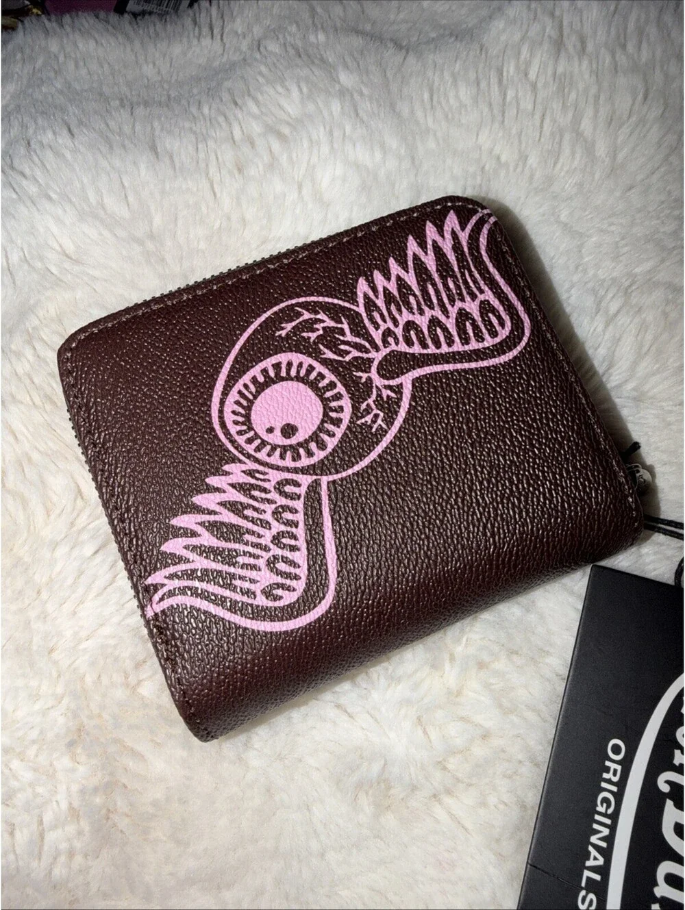 Von Dutch Hot Brown/pink Zip Up Bifold Faux Leather Wallet White Logo Accent NWT